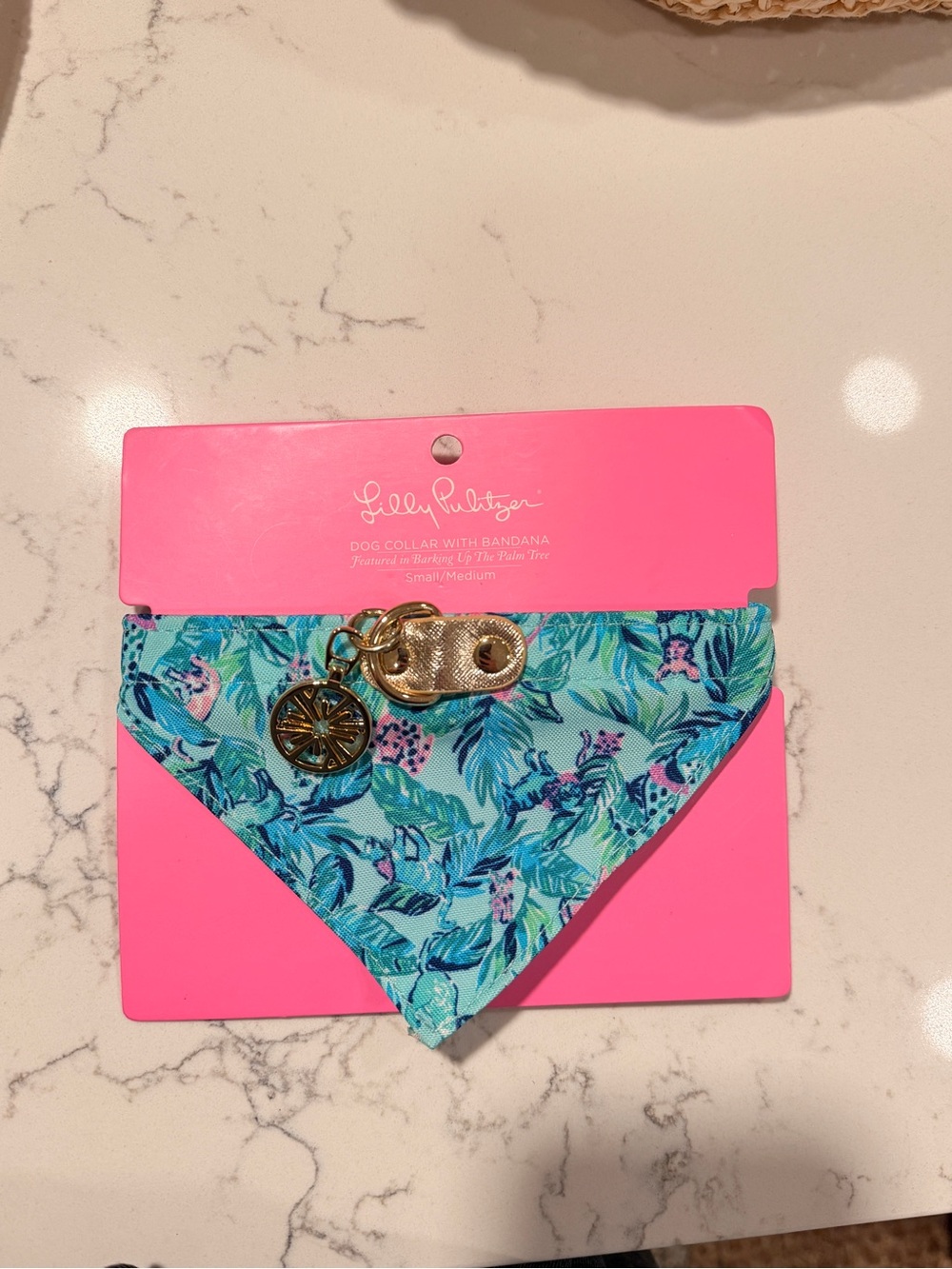 Lilly Pulitzer NWT Dog Aqua Floral Collar with Gold Charm